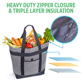 Creative Green Life jumbo insulated cooler bag Charcoal shoulder-carry demonstrates hands-free portability for picnics.