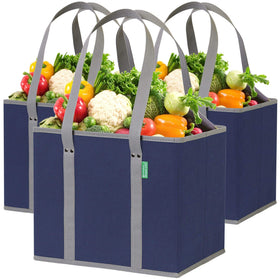 Creative Green Life reusable grocery bags with box-structure standing up for easy loading.