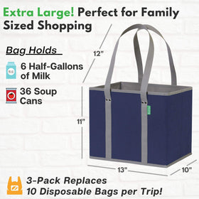 Creative Green Life reusable grocery bags folding flat for compact storage.