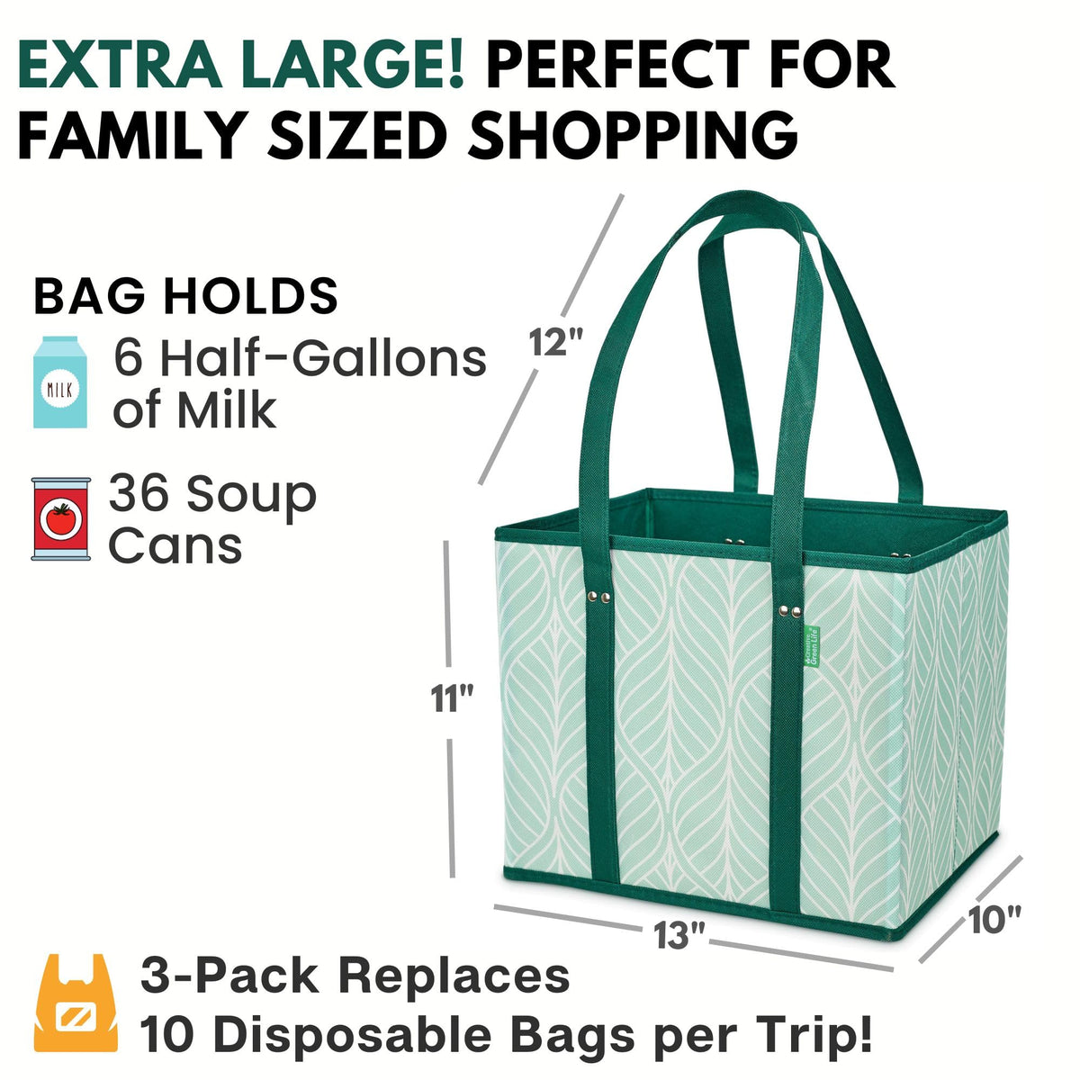 Creative Green Life reusable grocery bags fold-flat for compact storage when not in use.