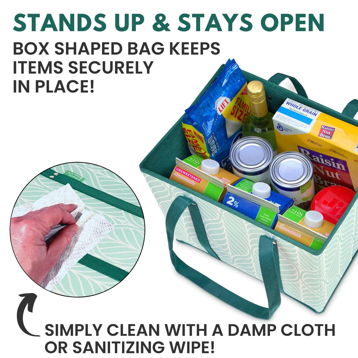 Creative Green Life reusable grocery bags large capacity holds more groceries per trip.
