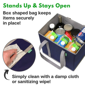 Creative Green Life reusable grocery bags with long handles ideal for tall items and shoulder carry.