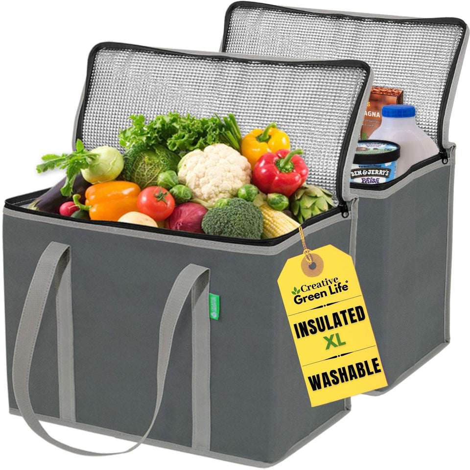 Creative Green Life XL insulated bag stands upright for easy loading and unloading.