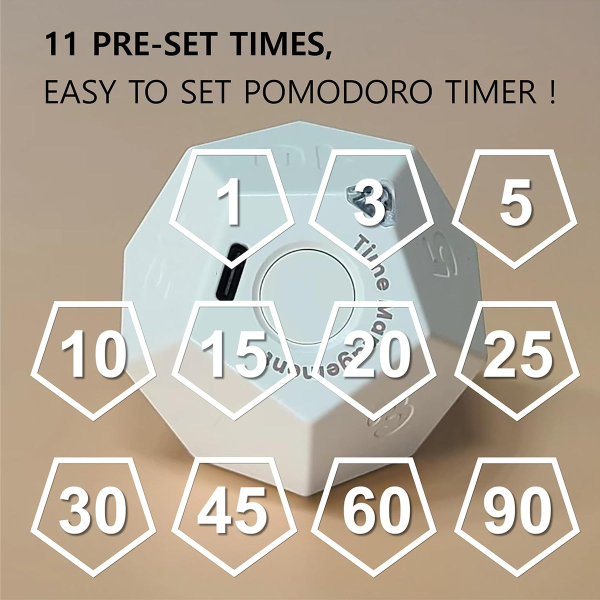 CREAVIVA Cube Pomodoro Timer USB-C recharge indicator for long-lasting power