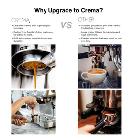 CREMA ergonomic handle provides secure grip for consistent tamping.