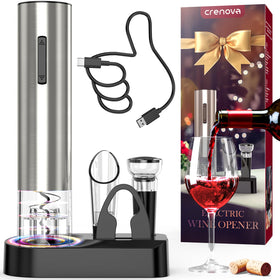 Crenova electric wine opener in action with automatic corkscrew