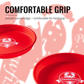 Creole Feast PP1006 plastic dishware withstands busy kitchens, ideal for crab, shrimp, and lobster.