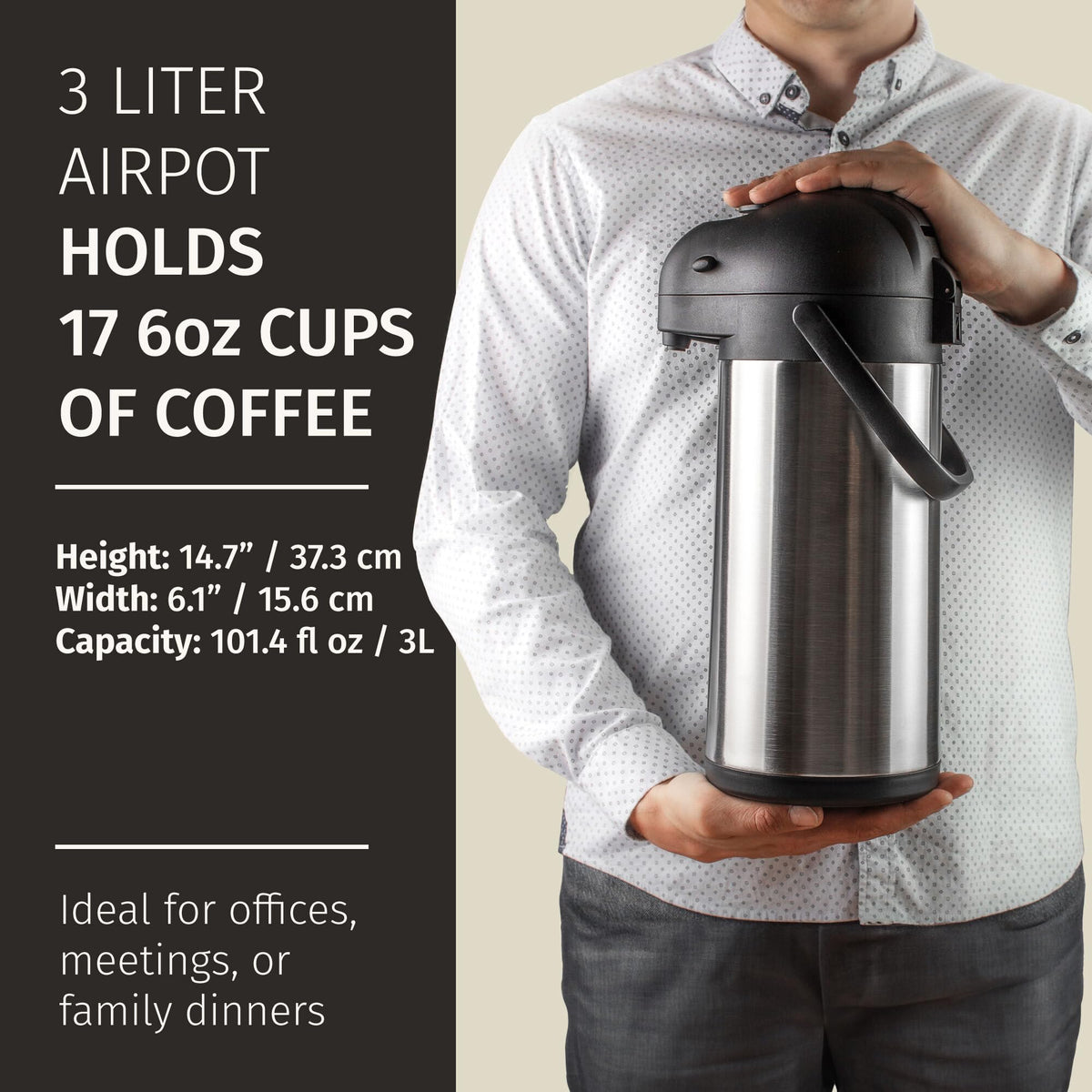 Cresimo thermal carafe stainless steel body preserves heat.