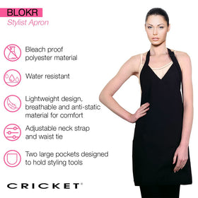 Cricket Blokr apron showcases a stylish V-neck design for a professional look.