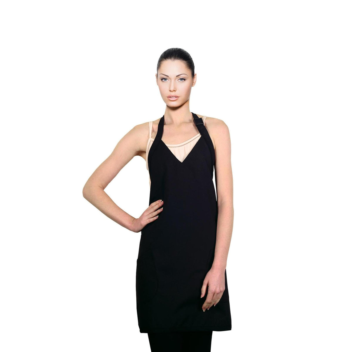 Cricket Blokr apron with water-resistant fabric protects clothing during styling sessions.