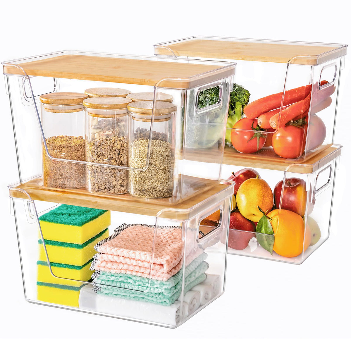 Criusia pantry organizers with bamboo lids for clutter-free storage on the counter.