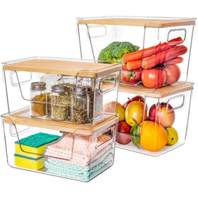 Criusia pantry organizers with large stackable bins for easy produce storage.