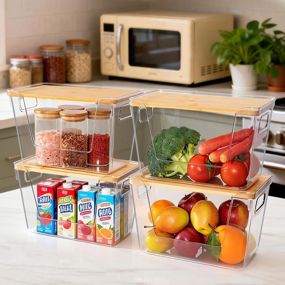 Criusia stackable clear bin showing contents at a glance for quick access.