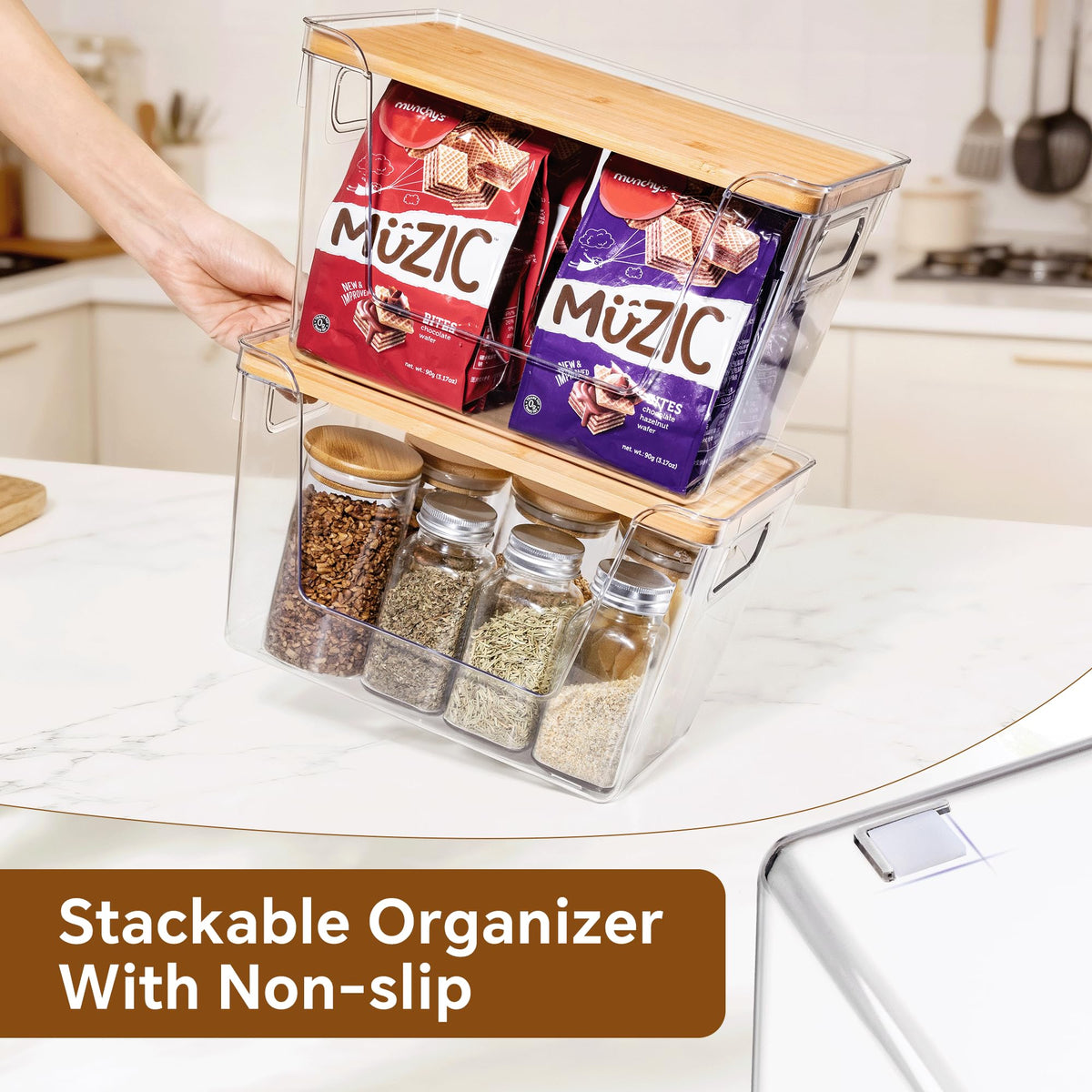 Criusia stackable bin ideal for under-sink storage and tight spaces.