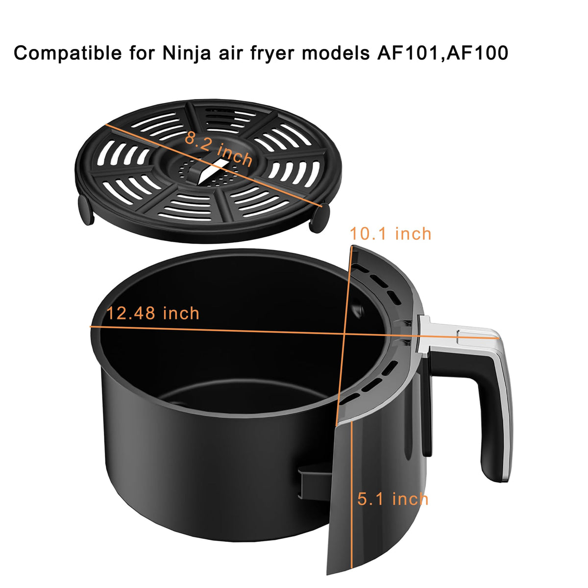 Croask crisper plate AF101 shown, promotes crispy results with even heat.