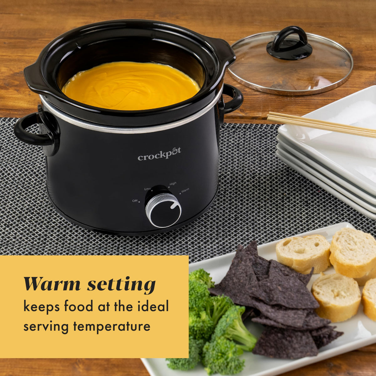Crock-Pot 2-Quart offers high, low, and warm settings for flexible cooking.