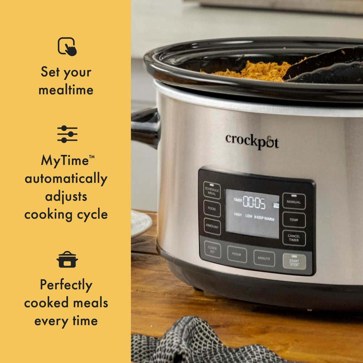 Crock-Pot 7-quart capacity serves 7 plus portions for family dinners.