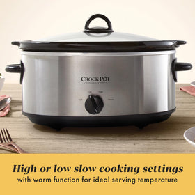 Crock-Pot 7-Quart slow cooker removable stoneware insert demonstrates versatile, microwave-friendly cooking