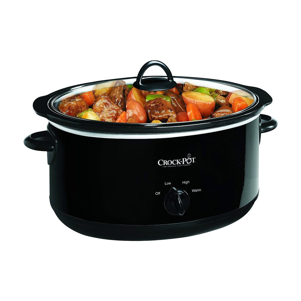 Crock-Pot 8-quart slow cooker's black exterior with sturdy handles for everyday use.