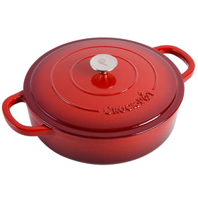 Crock-Pot Artisan 5Qt braiser with lid on shows durable enamel for even cooking