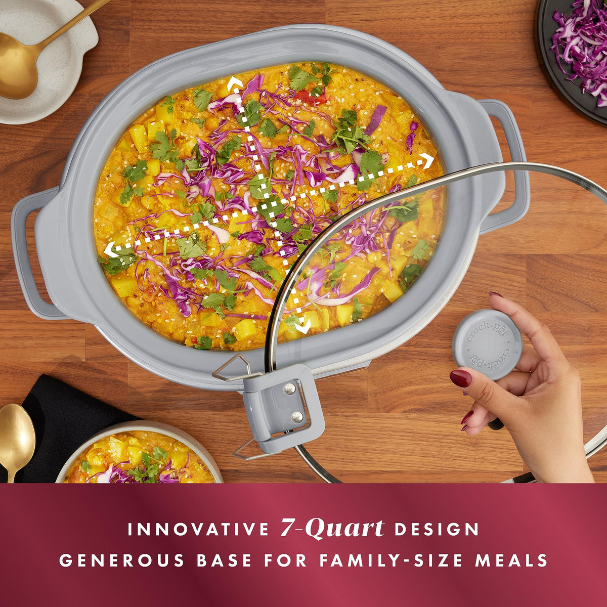 Crock-Pot dishwasher safe stoneware and glass lid simplify cleanup.