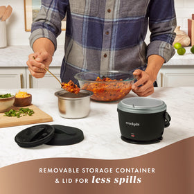 Crock-Pot electric lunch box soft-touch exterior for comfortable grip.