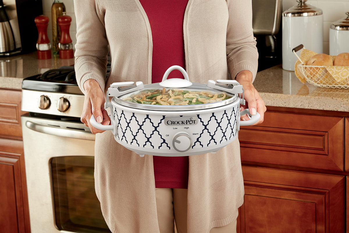 Crock-Pot control panel displaying high, low and warm presets for steady cooking.