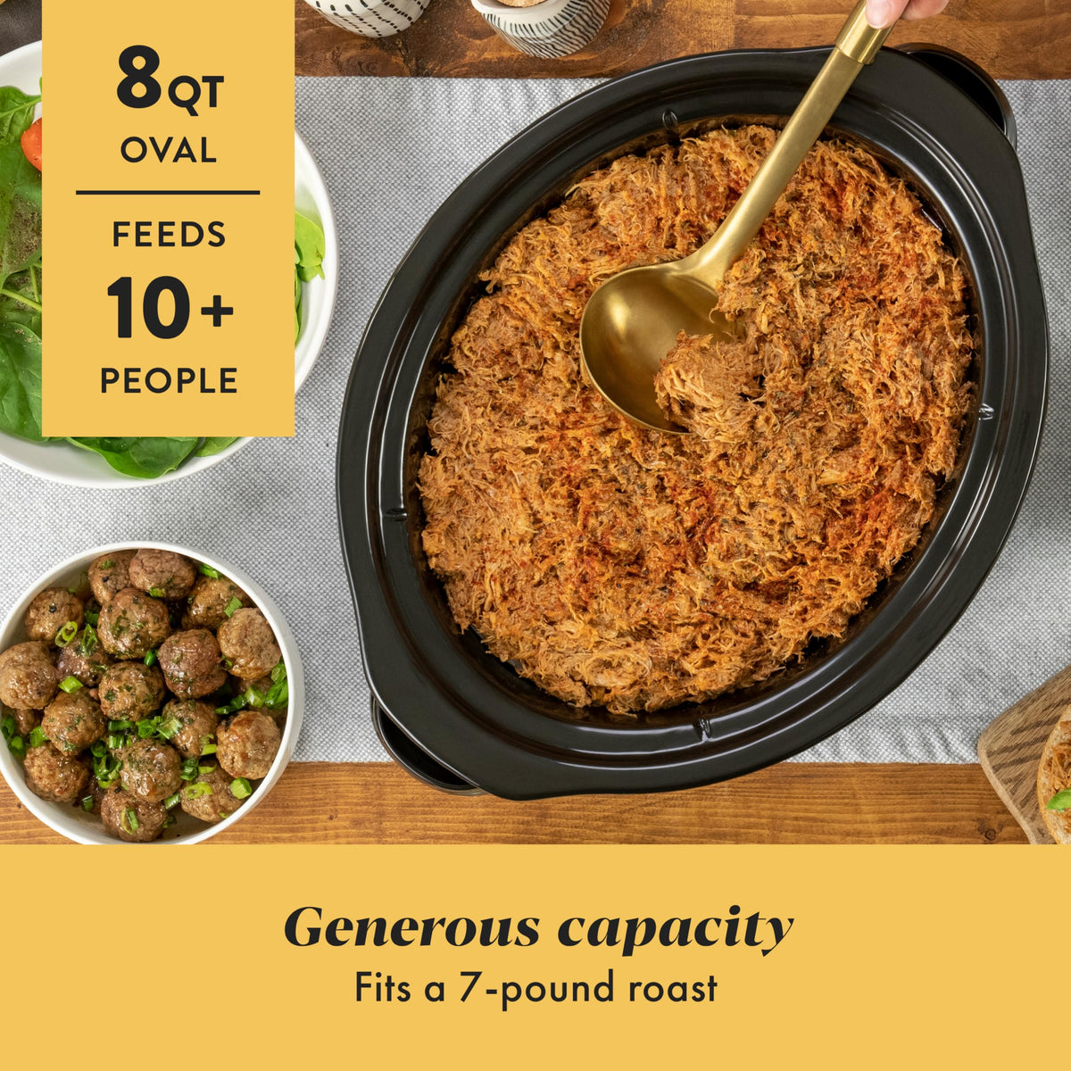 Crock-Pot large 8-quart slow cooker auto-warm keeps food ready after cooking.