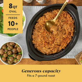 Crock-Pot large 8-quart slow cooker auto-warm keeps food ready after cooking.