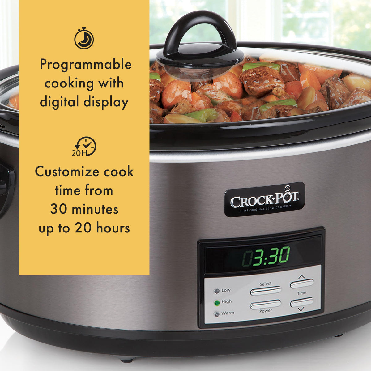 Crock-Pot large 8-quart removable lid and dishwasher-safe stoneware simplify cleanup.