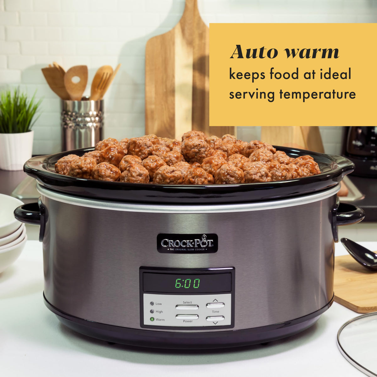 Crock-Pot large 8-quart stoneware pot delivers even heat for flavorful meals.