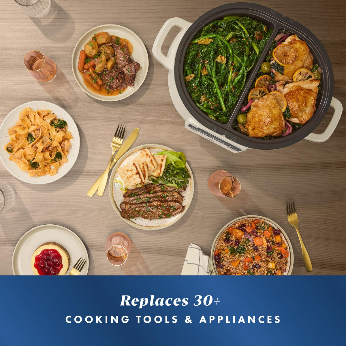 Crock-Pot MultiMeal dishwasher-safe lid and pots with steam rack