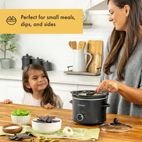Crock-Pot removable stoneware in oven, perfect for finishing meals with a crisp topping.