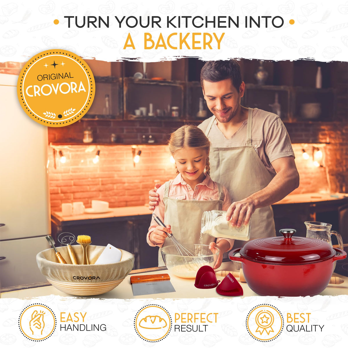 Crovora Banneton bread-proofing basket aids natural dough rise.