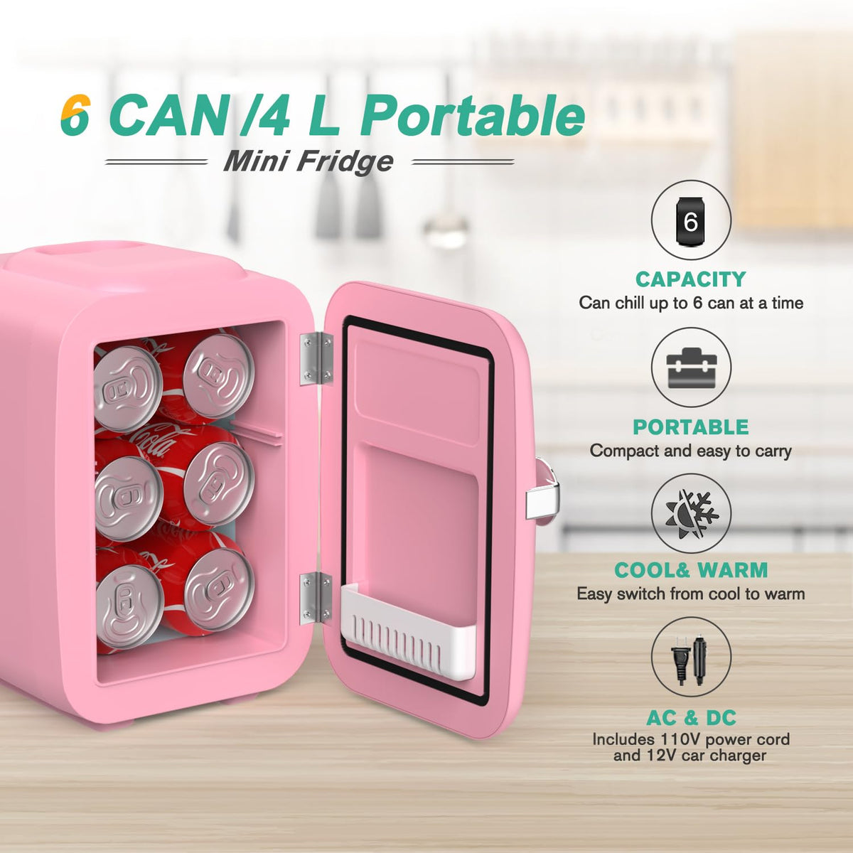 CROWNFUL 4L mini fridge warming feature for versatile storage.