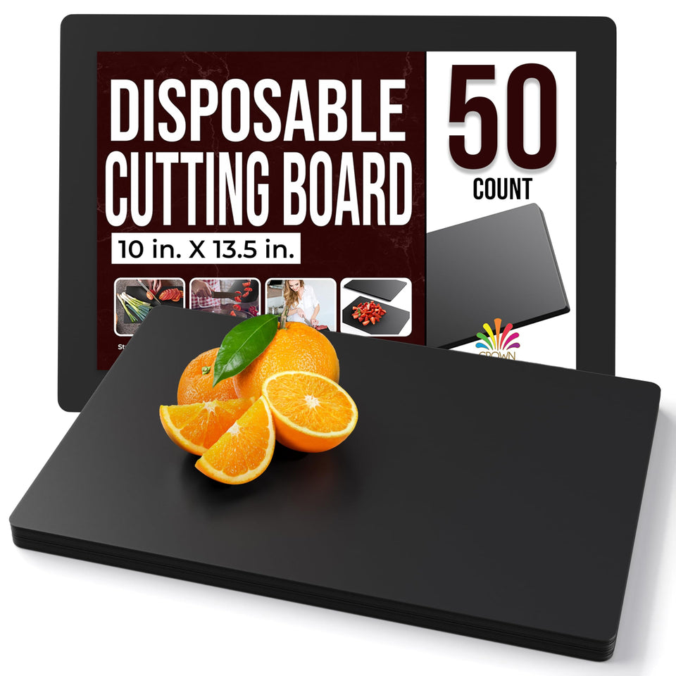 Crown Display disposable cutting board 10x13.5 inch black for quick, sanitary prep.