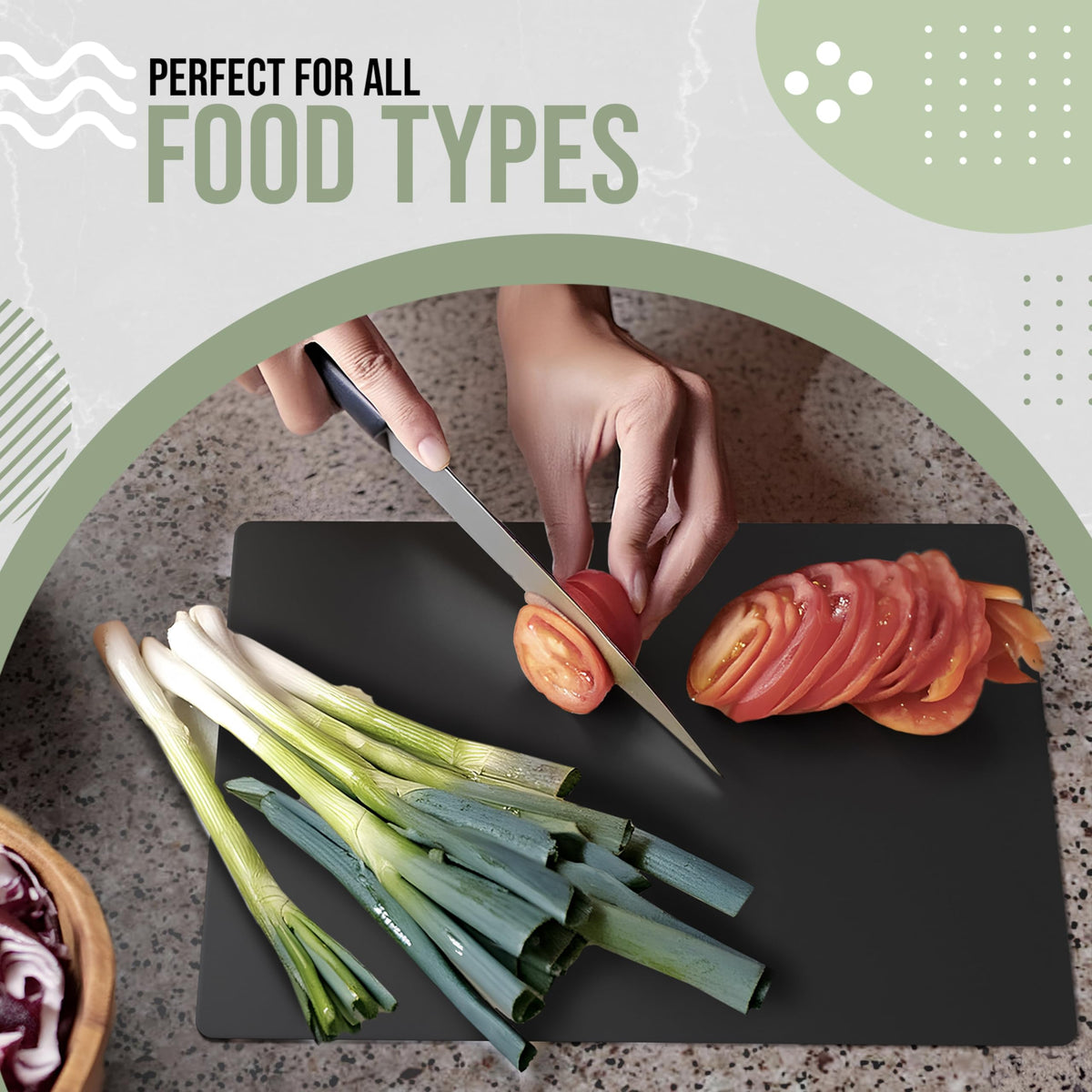 Crown Display patent-pending disposable sheets enable sturdy, flexible chopping and transfer.