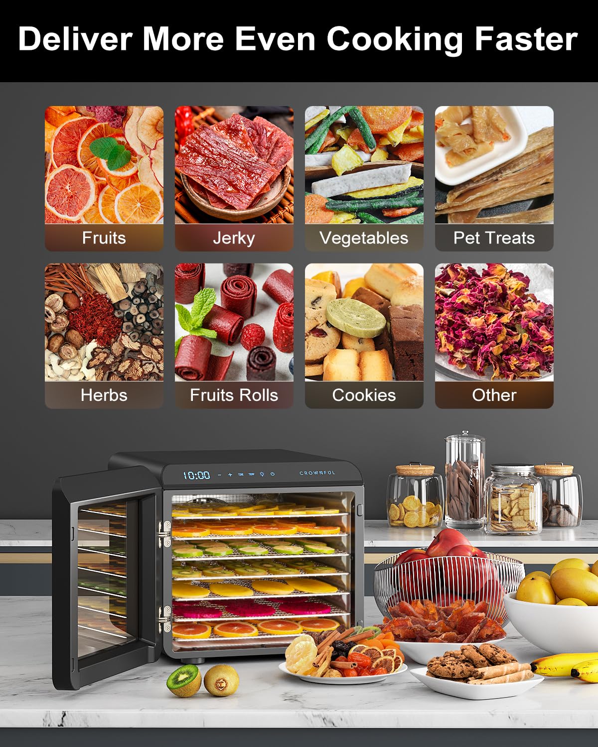 CROWNFUL dehydrator with digital control panel for customizable temps