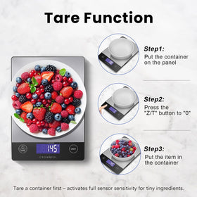 CROWNFUL food scale battery indicator helps maintain reading accuracy