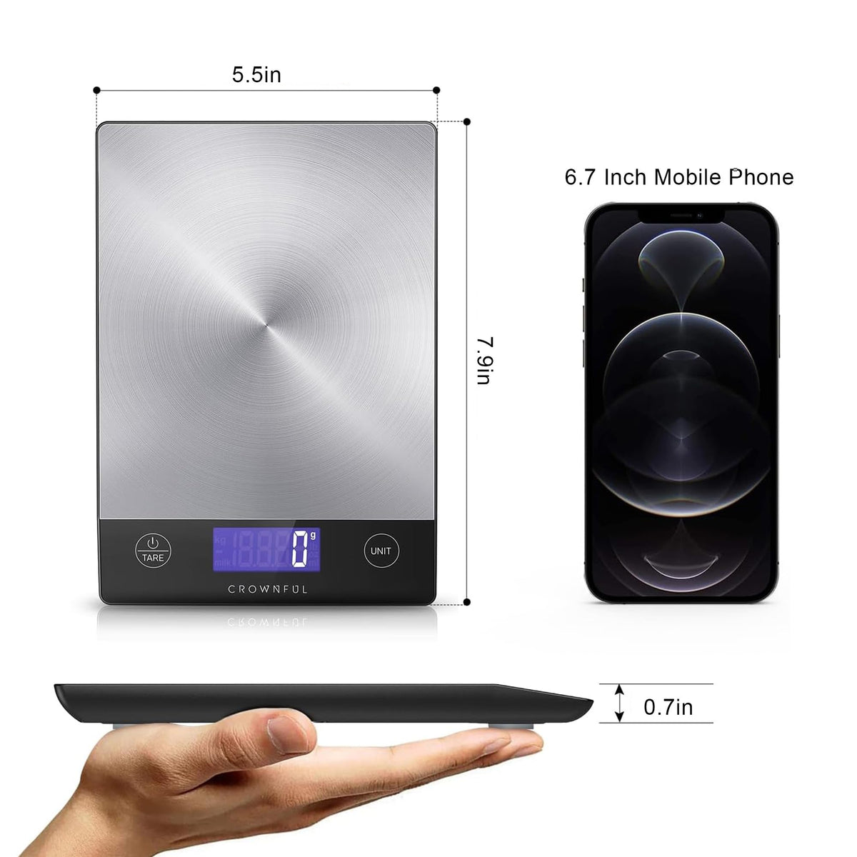 CROWNFUL food scale durable stainless steel surface easy to clean