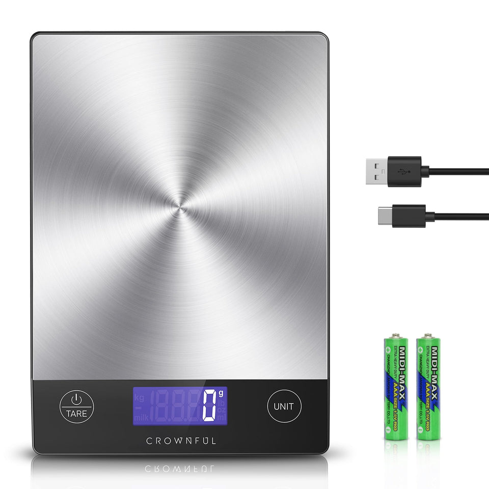 CROWNFUL food scale front display with large panel for easy reading during meal prep