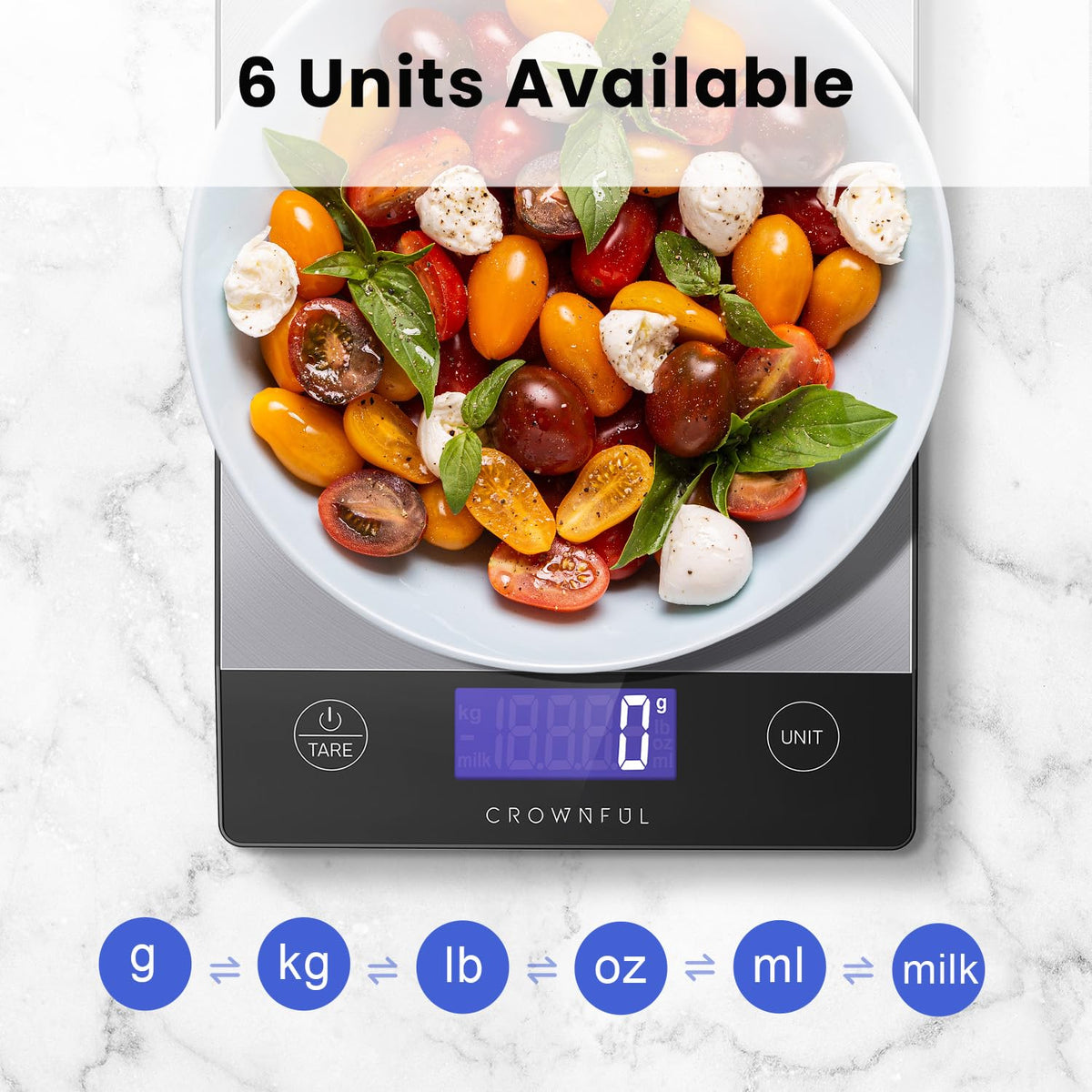 CROWNFUL food scale large stainless panel for bigger bowls and batches