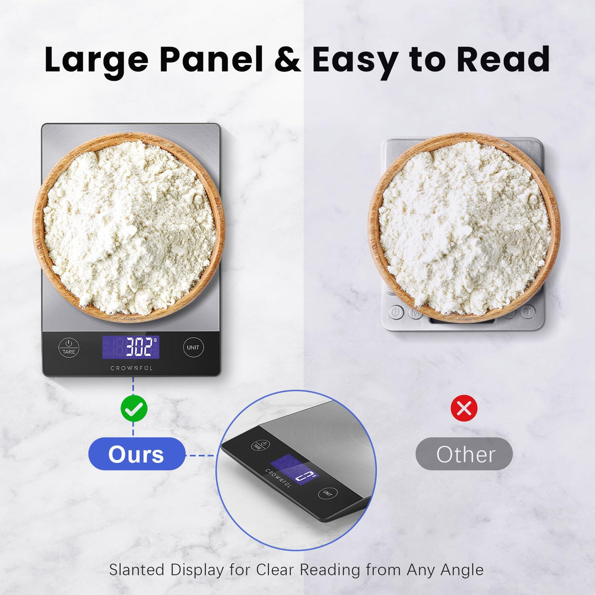 CROWNFUL food scale Type-C charging for flexible power options