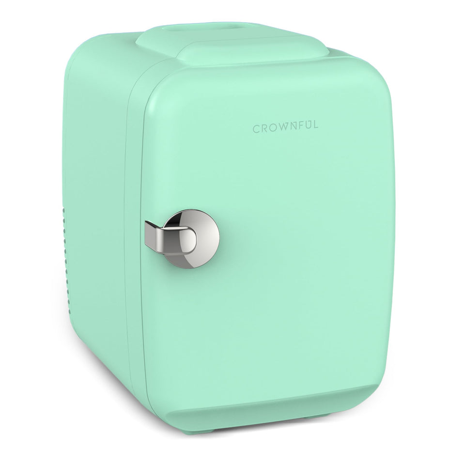 CROWNFUL mini fridge green exterior highlights compact design for small spaces.