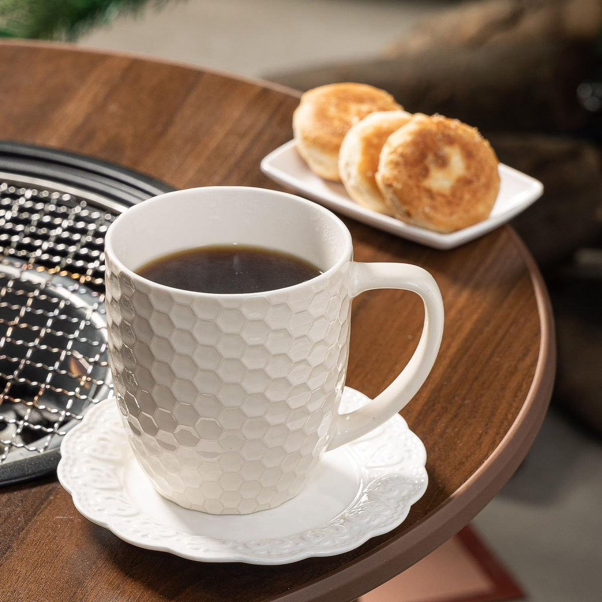 CROWNWOW embossed harbor pattern mug ideal for cozy desk coffee breaks