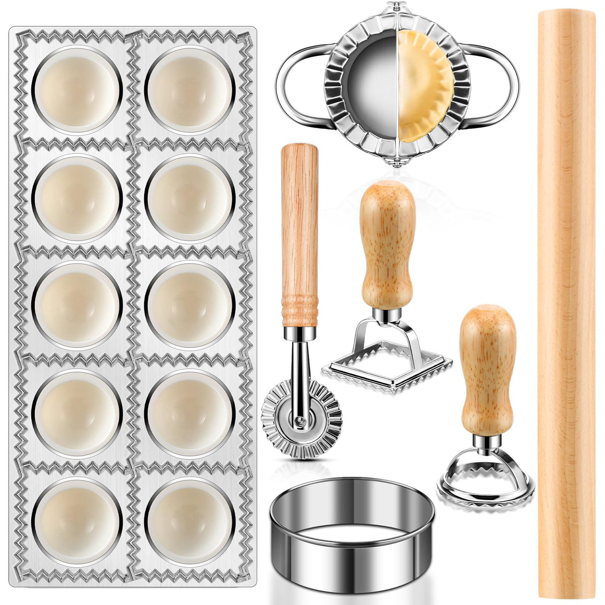 Crssbrohip ravioli mold set 10-hole image for quick, uniform ravioli at home.