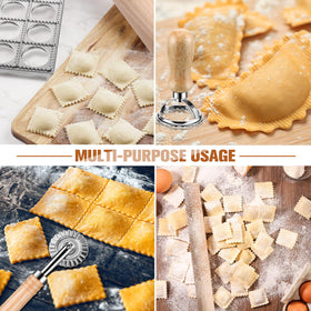 Crssbrohip ravioli mold set rolling pin for smooth dough and even thickness.