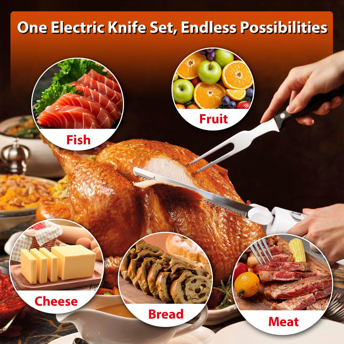 Crudetea electric knife bread blade in action for clean crust cuts