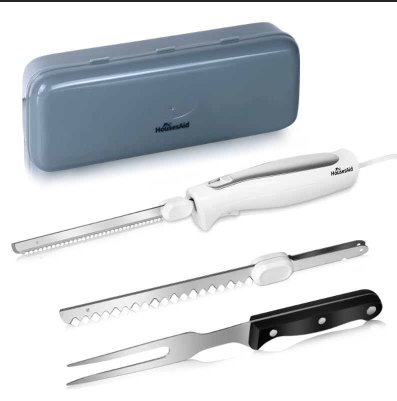 Crudetea electric knife with two blades for precise meat and bread slicing