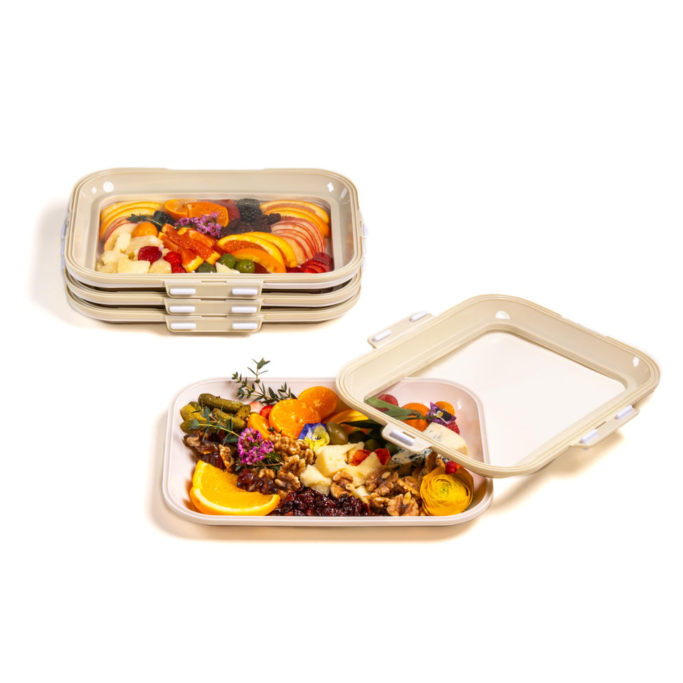 Crudités rectangle 4-pack cream white keeps fridge snacks fresh and organized.